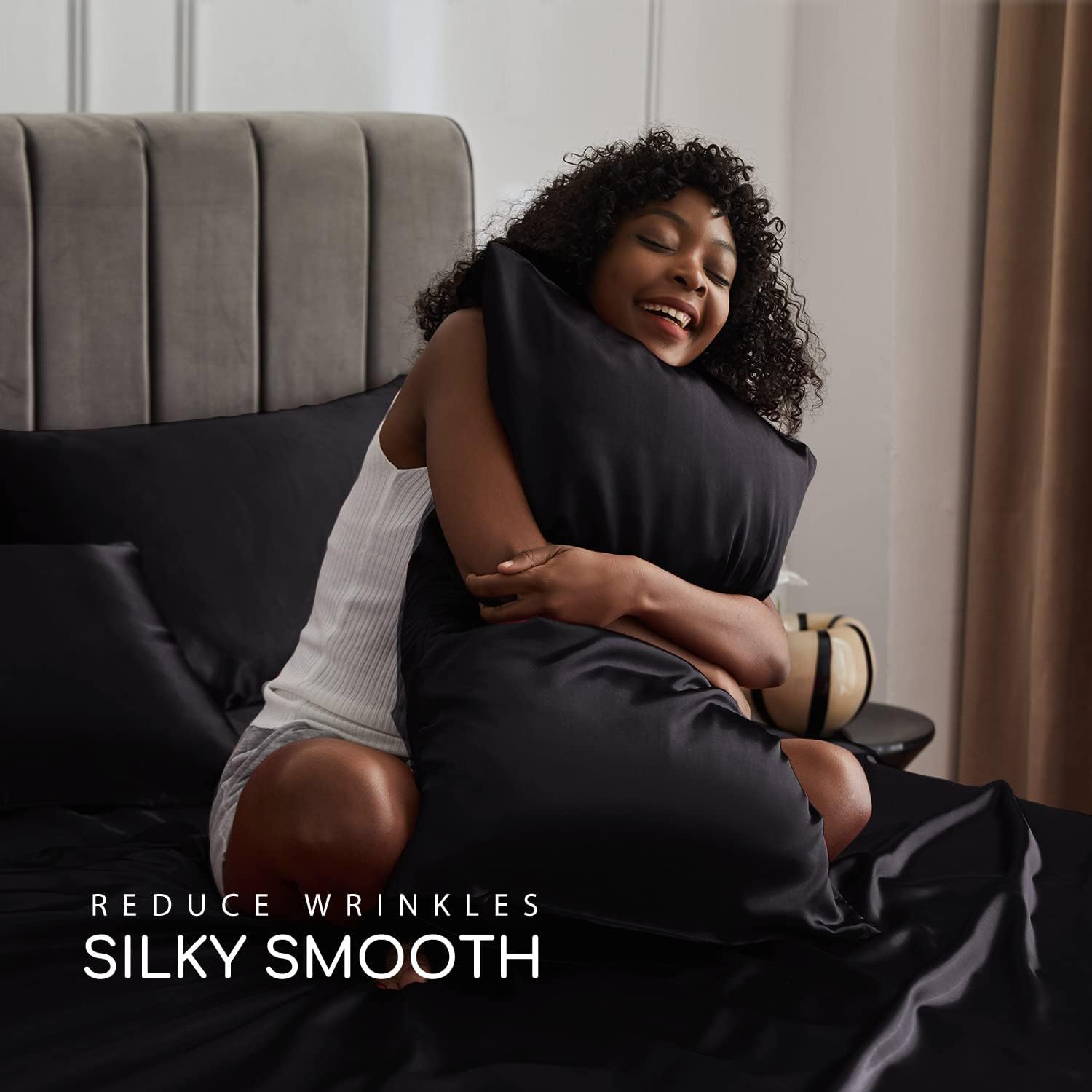 MR&HM Satin Bed Sheets, Queen Size Sheets Set, 4 Pcs Silky Bedding Set with 15 Inches Deep Pocket for Mattress (Queen, Black) - Image 4