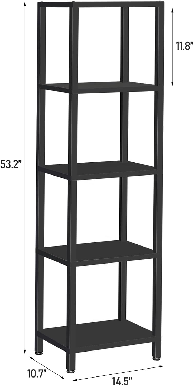TUTOTAK Bookshelf, 5-Tier Tall Book Shelf, Narrow Bookcase for Small Space, DIY Stackable Bookshelf, for Living Room, Office, Study, Entryway, Industrial, Black BS01BK005 - Image 2