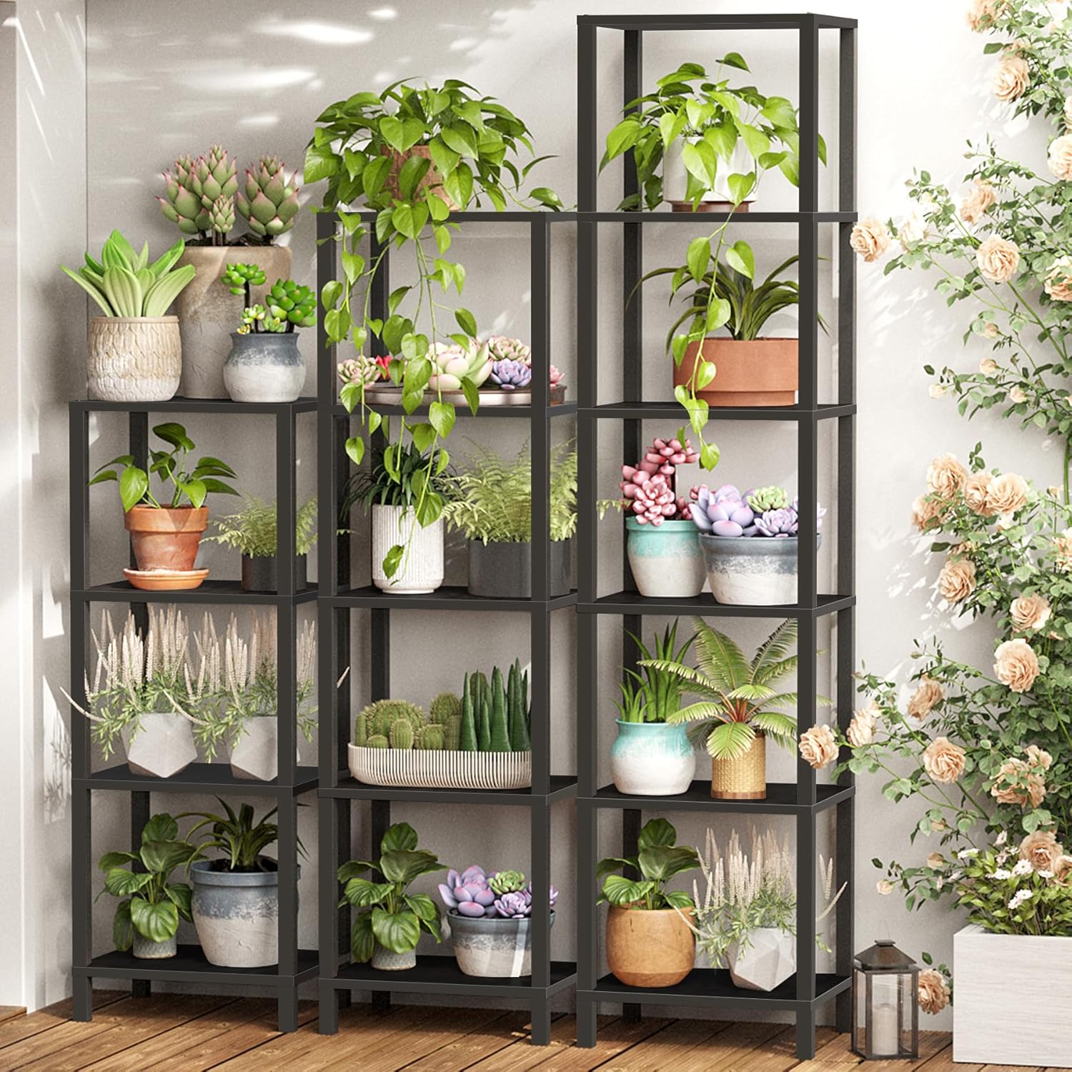 TUTOTAK Bookshelf, 5-Tier Tall Book Shelf, Narrow Bookcase for Small Space, DIY Stackable Bookshelf, for Living Room, Office, Study, Entryway, Industrial, Black BS01BK005 - Image 6