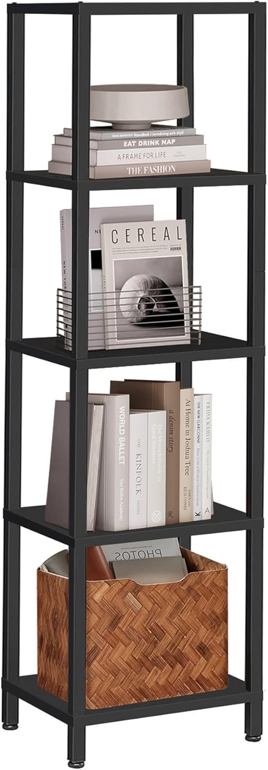 TUTOTAK Bookshelf, 5-Tier Tall Book Shelf, Narrow Bookcase for Small Space, DIY Stackable Bookshelf, for Living Room, Office, Study, Entryway, Industrial, Black BS01BK005 - Image 9
